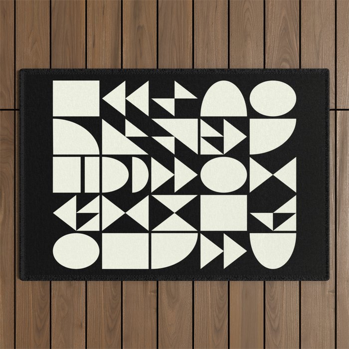 Mid Century Style Shapes in Black and White Outdoor Rug