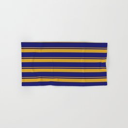 [ Thumbnail: Goldenrod and Midnight Blue Colored Striped/Lined Pattern Hand & Bath Towel ]