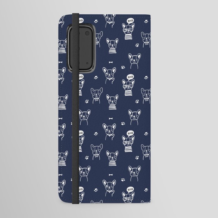 Navy Blue and White Hand Drawn Dog Puppy Pattern Android Wallet Case
