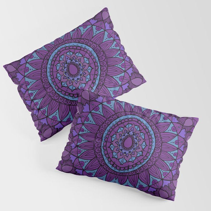 Bohemian Mandala in Plum with Turquoise Pillow Sham