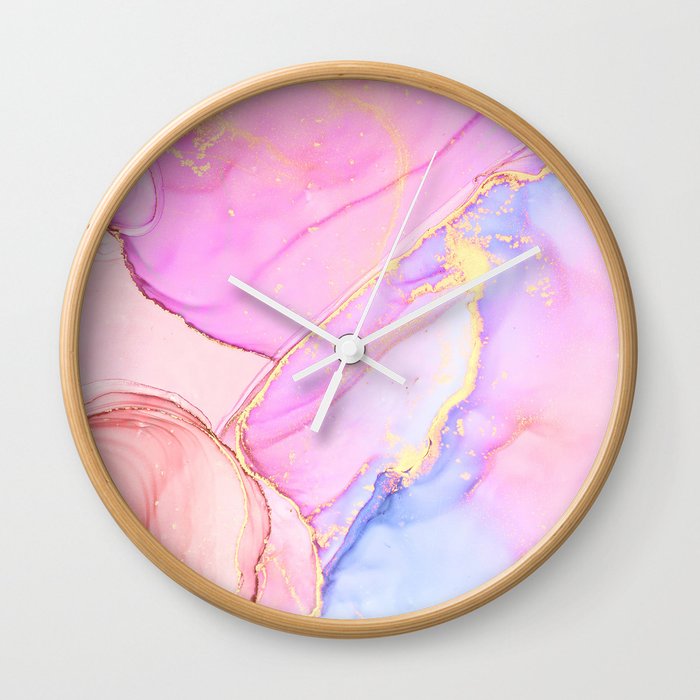 Blush Glamour Alcohol Ink Marble Texture II Wall Clock