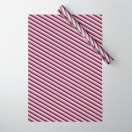 [ Thumbnail: Slate Blue, Maroon, Pink & Tan Colored Lines/Stripes Pattern Wrapping Paper ]