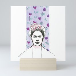 Frida Kahlo portrait Floral watercolor blue purple Mini Art Print