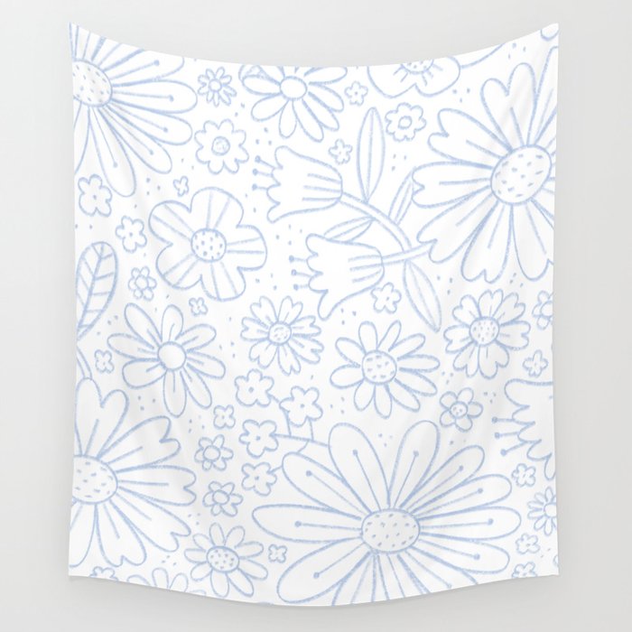Blue Daisy Floral Pattern Wall Tapestry