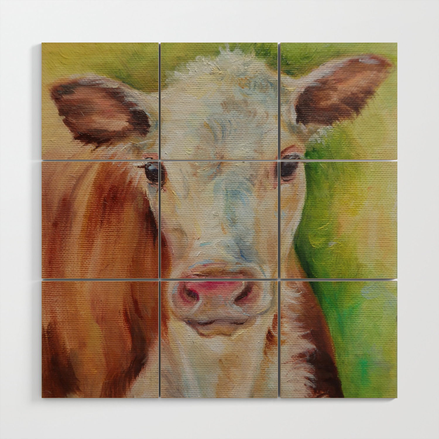 Calf Cute Farm Animal Portrait Oil Painting Wood Wall Art By