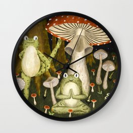 mushroom forest yoga Wall Clock