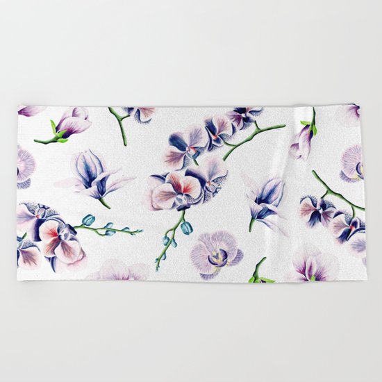 Lavender Blossom Floral Pattern Beach Towel