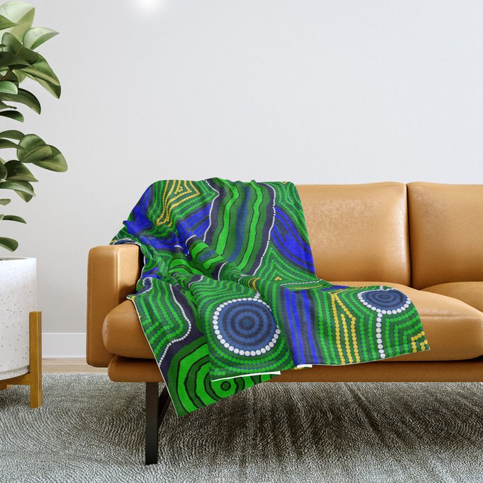 Authentic Aboriginal Art The Inland Rail Throw Blanket by Hogarth Arts