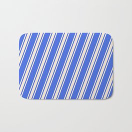 [ Thumbnail: Royal Blue & Beige Colored Striped Pattern Bath Mat ]