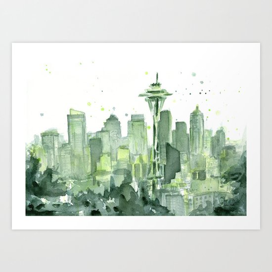 Seattle Watercolor Painting Art Print