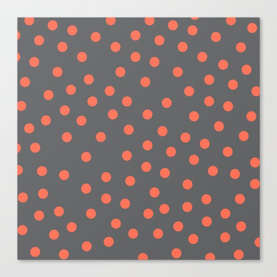 Simply Dots Deep Coral on Storm Gray Canvas Print