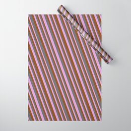 [ Thumbnail: Dim Gray, Plum & Brown Colored Stripes Pattern Wrapping Paper ]