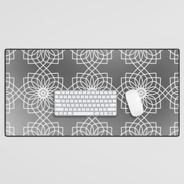 Grey Gradient and White Abstract Flowers in Mist Desk Mat