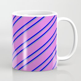 [ Thumbnail: Orchid, Blue & Light Slate Gray Colored Pattern of Stripes Coffee Mug ]