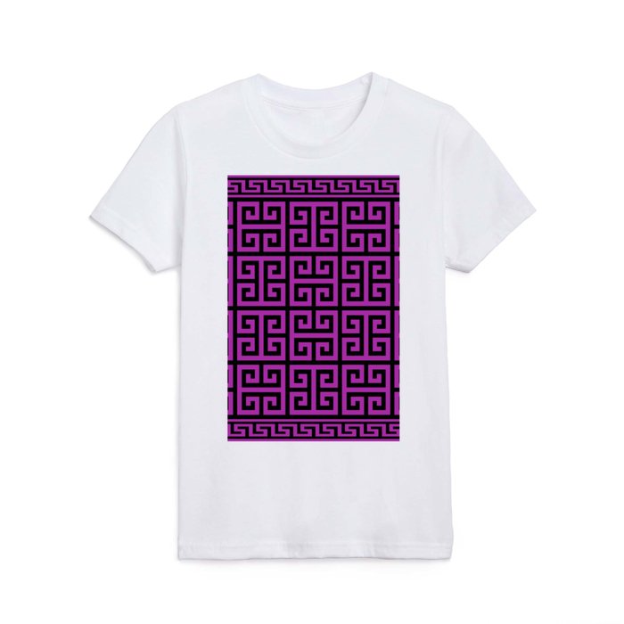 Greek Key (Black & Purple Pattern) Kids T Shirt