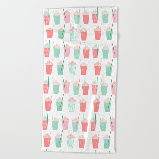 Cold summer drinks iced latte coffee milkshake ice cream hot beach day vacation food treat kids Beach Towel
