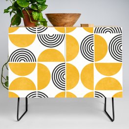mid century modern yellow shapes pattern Credenza