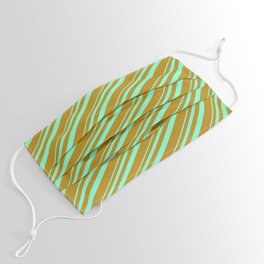 [ Thumbnail: Aquamarine & Dark Goldenrod Colored Lined/Striped Pattern Face Mask ]