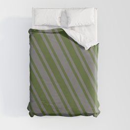 [ Thumbnail: Grey and Dark Olive Green Colored Pattern of Stripes Duvet Cover ]