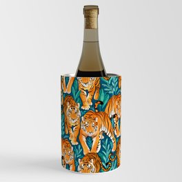 The Hunt - Stalking Tigers on Teal Blue and Green Wine Chiller