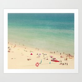 Aerial Pastel Beach - Turquoise Ocean - Beach People - Swimming - Summer - Sea Travel photography Art Print