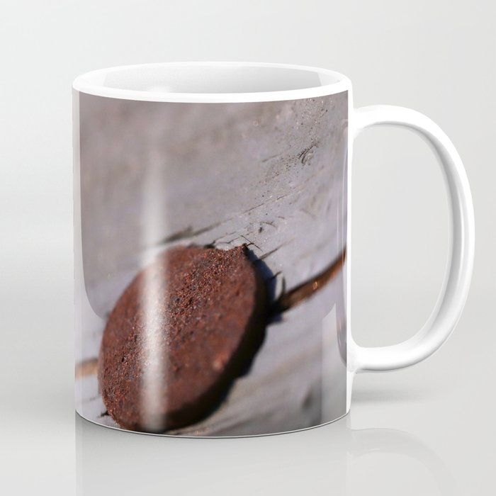 Rusty Nail Head on Painted Weathered Wood Coffee Mug