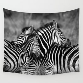 South Africa Photography - Two Zebras Hugging In Black And White Wall Tapestry