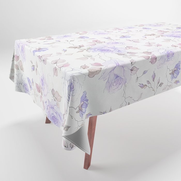 Lavender gray elegant vintage roses floral Tablecloth