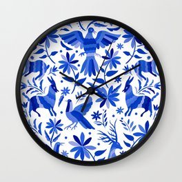 Mexican Otomí Design in Deep Blue by Akbaly Wall Clock