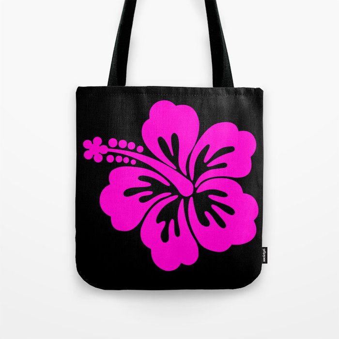 Black and Neon Pink Hibiscus Tote Bag
