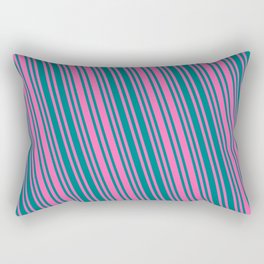 [ Thumbnail: Hot Pink and Teal Colored Pattern of Stripes Rectangular Pillow ]