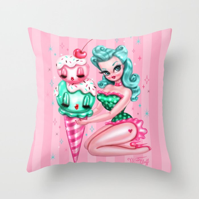 Ice Cream Pinup Doll Throw Pillow