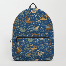 Dragons and Flowers on Classic Blue Backpack