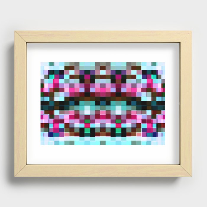 geometric symmetry pixel square pattern abstract background in pink blue Recessed Framed Print