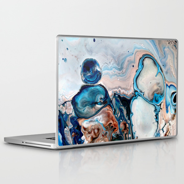 Blue Abstract Acrylic Painting Fluid Technique Close Up Laptop