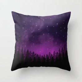 Stars in Space Over Forest (purple) Throw Pillow