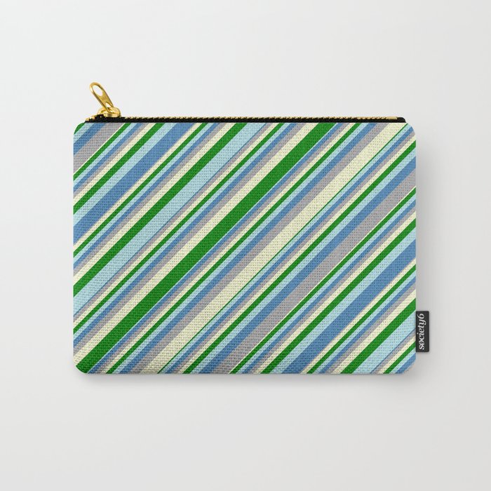 Eye-catching Blue, Dark Gray, Light Yellow, Green, and Powder Blue Colored Lined Pattern Carry-All Pouch