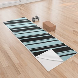 [ Thumbnail: Powder Blue and Black Colored Striped Pattern Yoga Towel ]