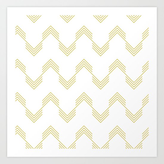 Simply Deconstructed Chevron Mod Yellow on White Art Print