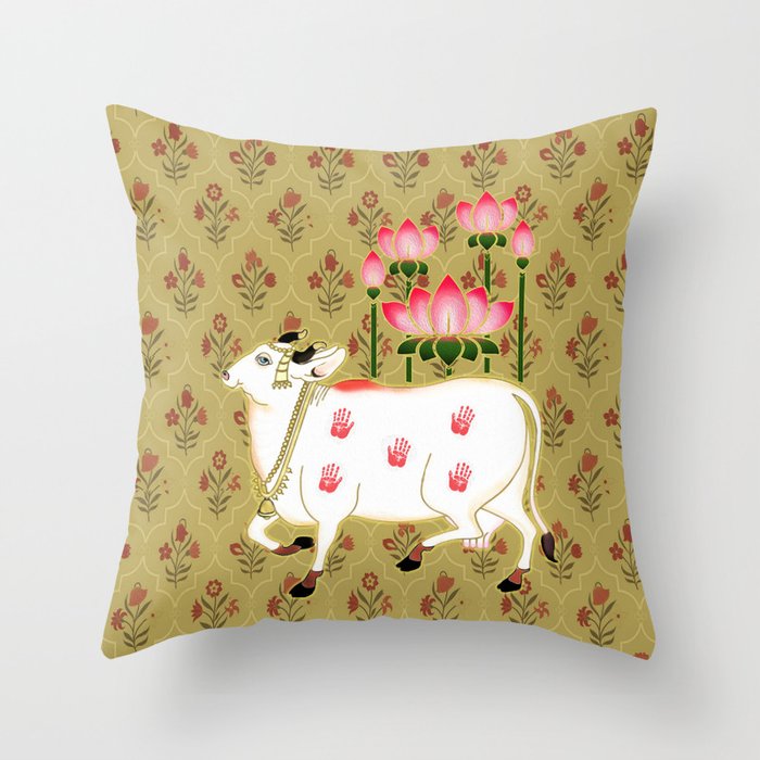 HOLY COW PICHWAI - GOLD BEIGE Throw Pillow