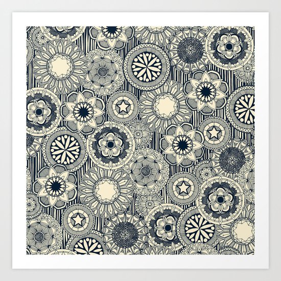 mandala cirque indigo cream Art Print