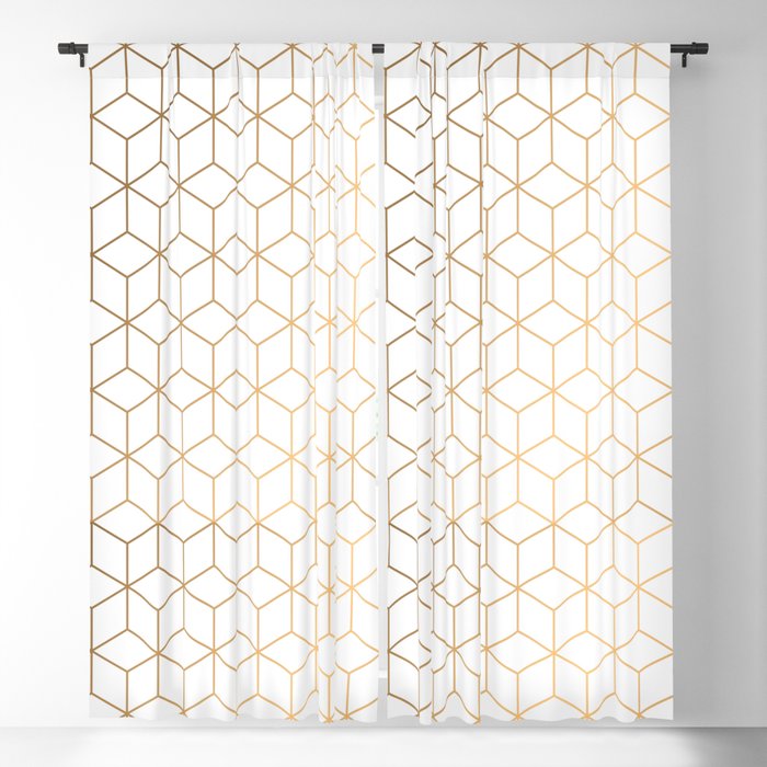 Gold Geometric Pattern on White Background Blackout Curtain by Vic ...