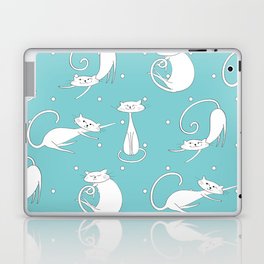 White Cats on blue background with polka dots Laptop Skin