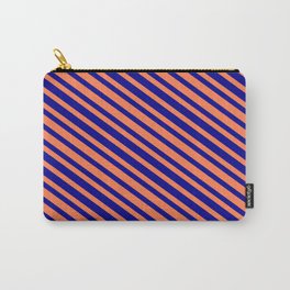 [ Thumbnail: Coral & Dark Blue Colored Stripes Pattern Carry-All Pouch ]