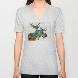 Colorful Moose Art - Confetti - By Sharon Cummings V Neck T Shirt