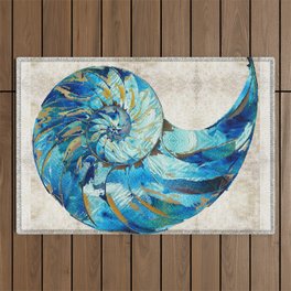 Tropical Blue Beach Art - Nautilus Shell Bleu 2 - Sharon Cummings Outdoor Rug