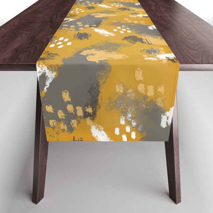 Painterly Brush Strokes in Mustard + Grey Table Runner