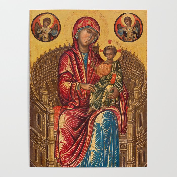 Madonna and Child on a Curved Throne, 13th Century Byzantine Painting Poster