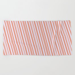 [ Thumbnail: Dark Salmon & Lavender Colored Stripes Pattern Beach Towel ]