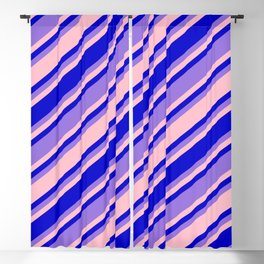 [ Thumbnail: Pink, Blue, and Purple Colored Pattern of Stripes Blackout Curtain ]